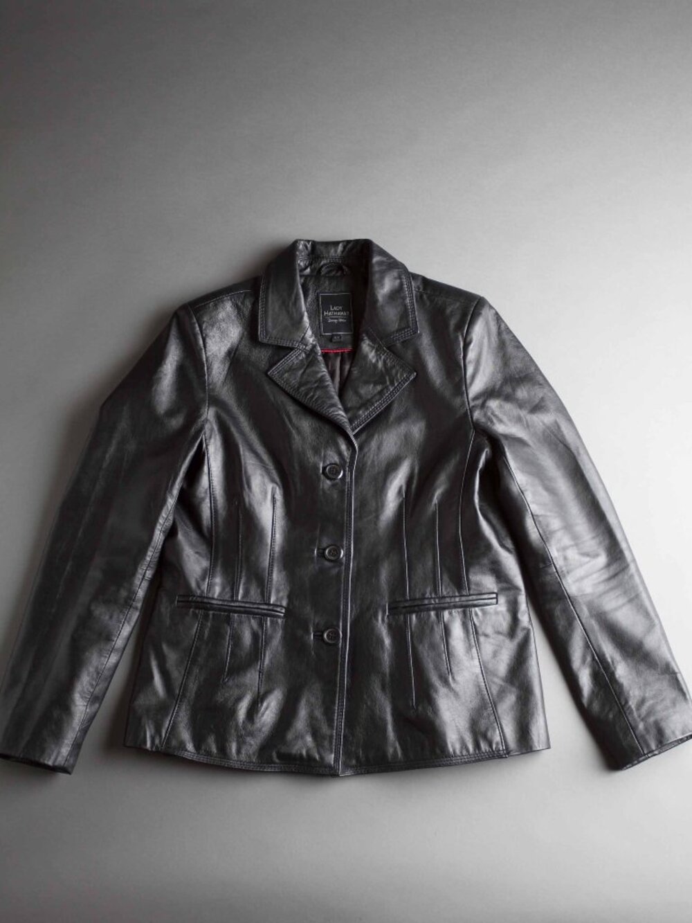 Lady Hathaway Vintage Black Leather Blazer Size Small